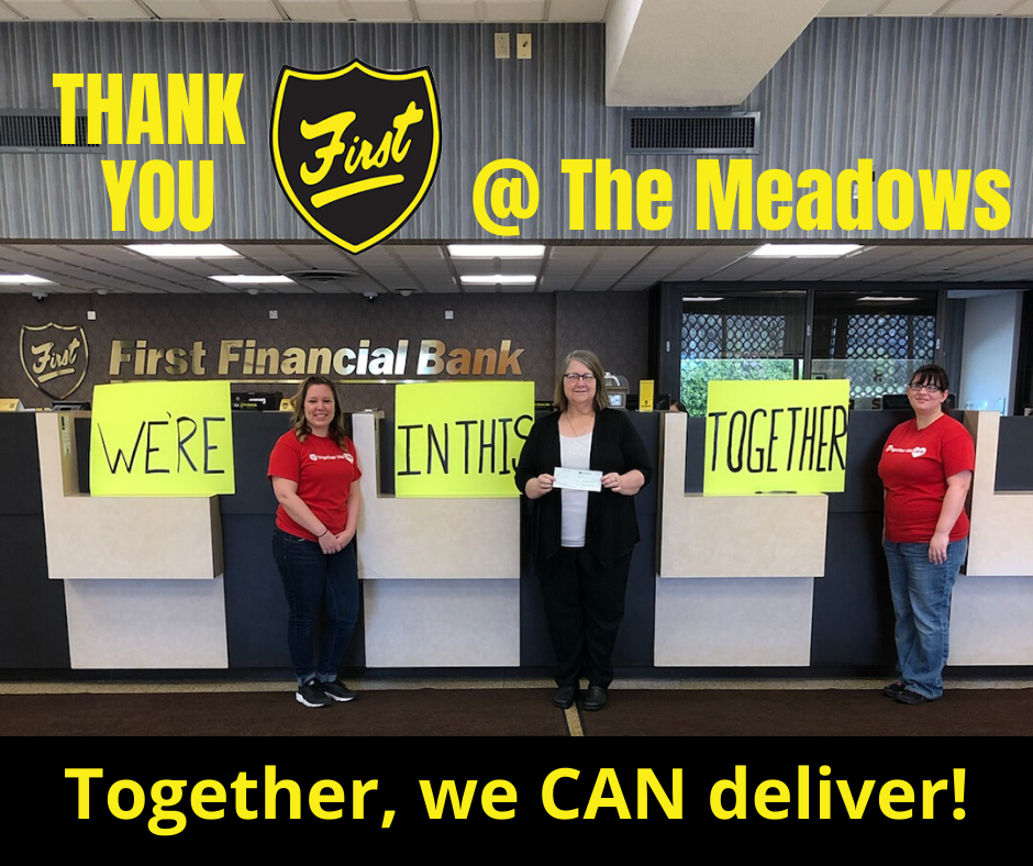 Thank you to the Employees of the Meadows First Financial Bank branch for their collection and donation.